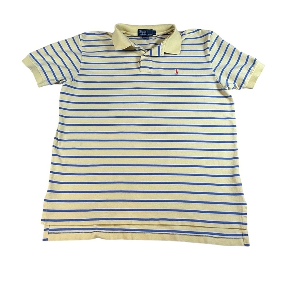 Polo Ralph Lauren Men's XL Striped Polo Yellow Blue Short Sleeve Preppy Cotton
